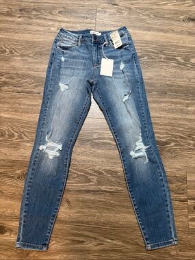 Cello Women's Distressed Skinny Jeans in Medium Blue